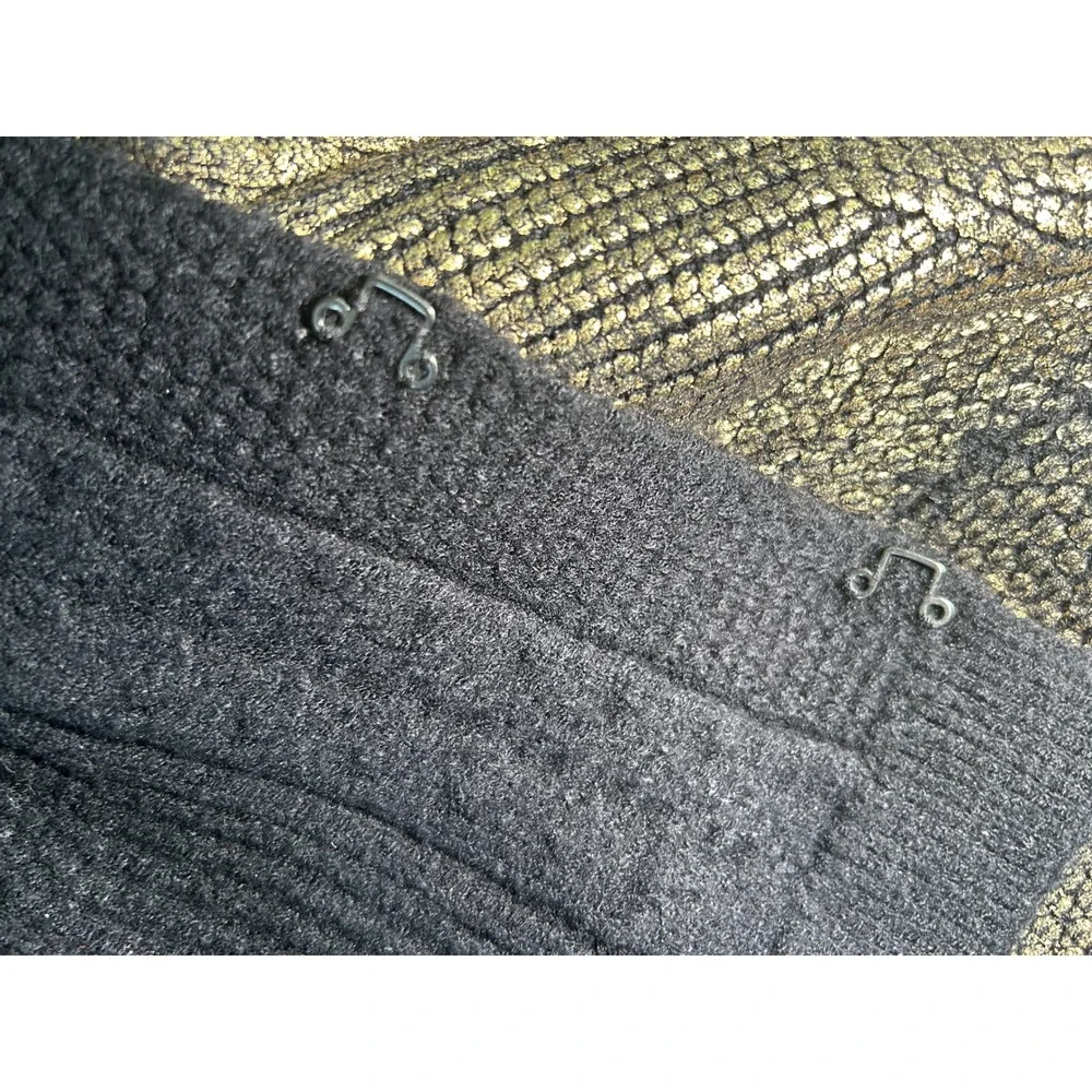 Boston Proper Cardigan Metallic Gold L Black Hook Eye Cable Knit Shimmer Sweater